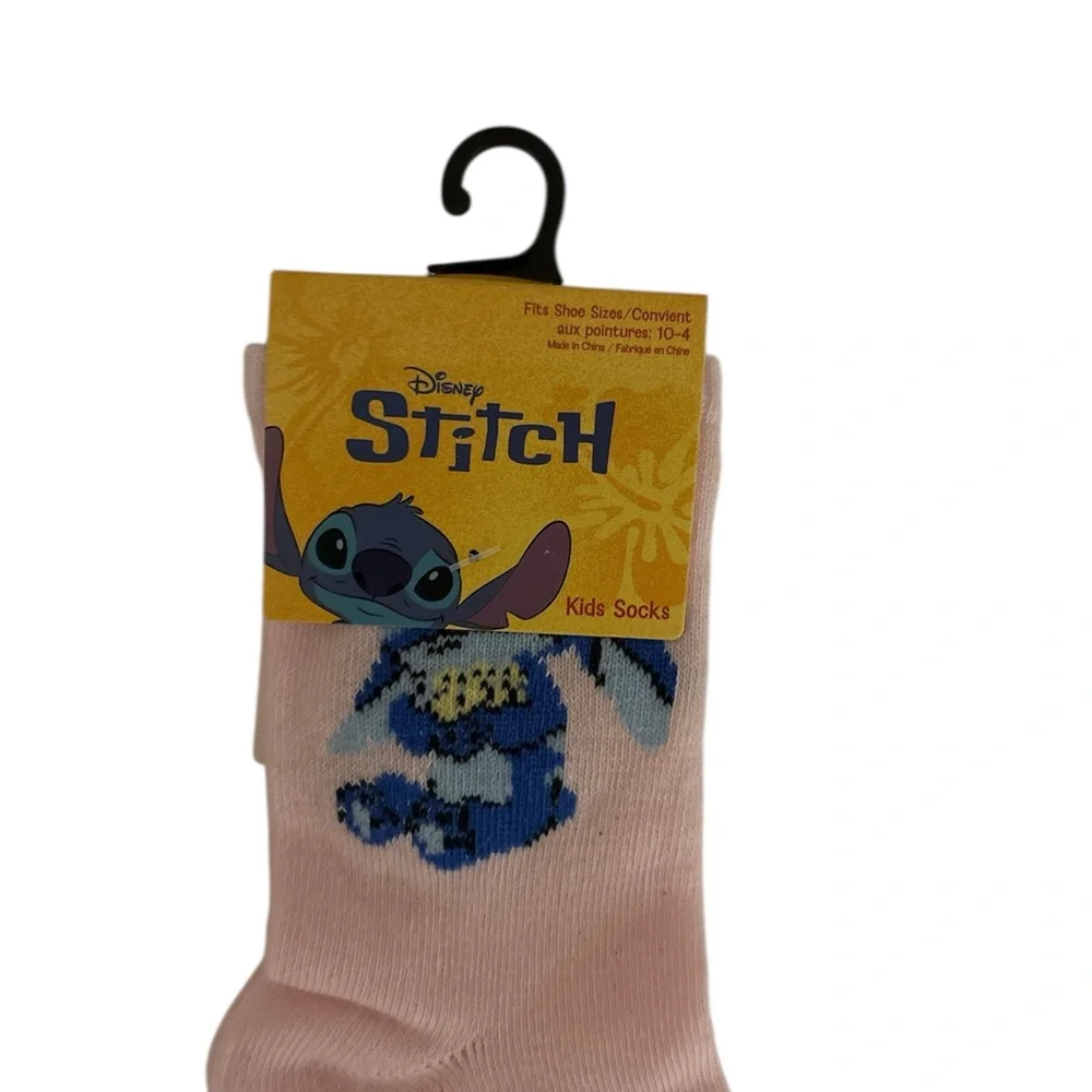 Disney Pink Ankle Socks with Blue Stitch Graphic